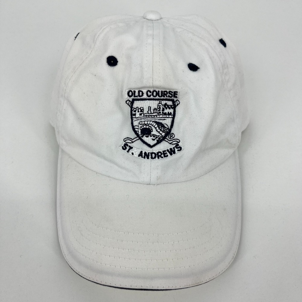 Tom Morris St Andrews Old Course Golf Hat White Adjustable Strapback Cap Mens